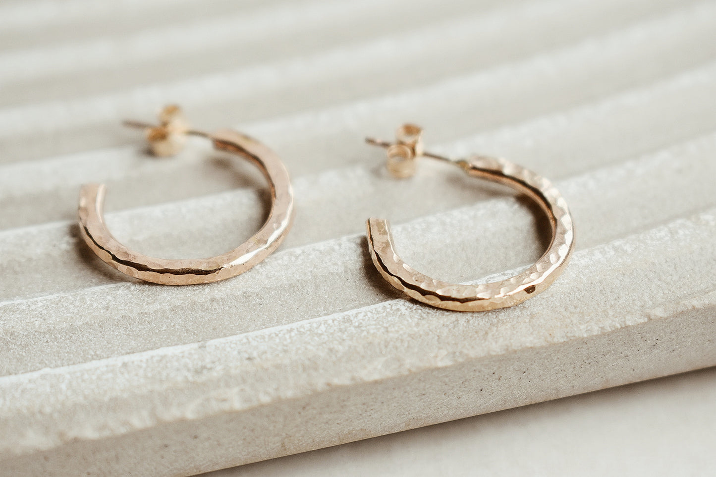 Hammered Midi Hoops - 14k Gold Fill