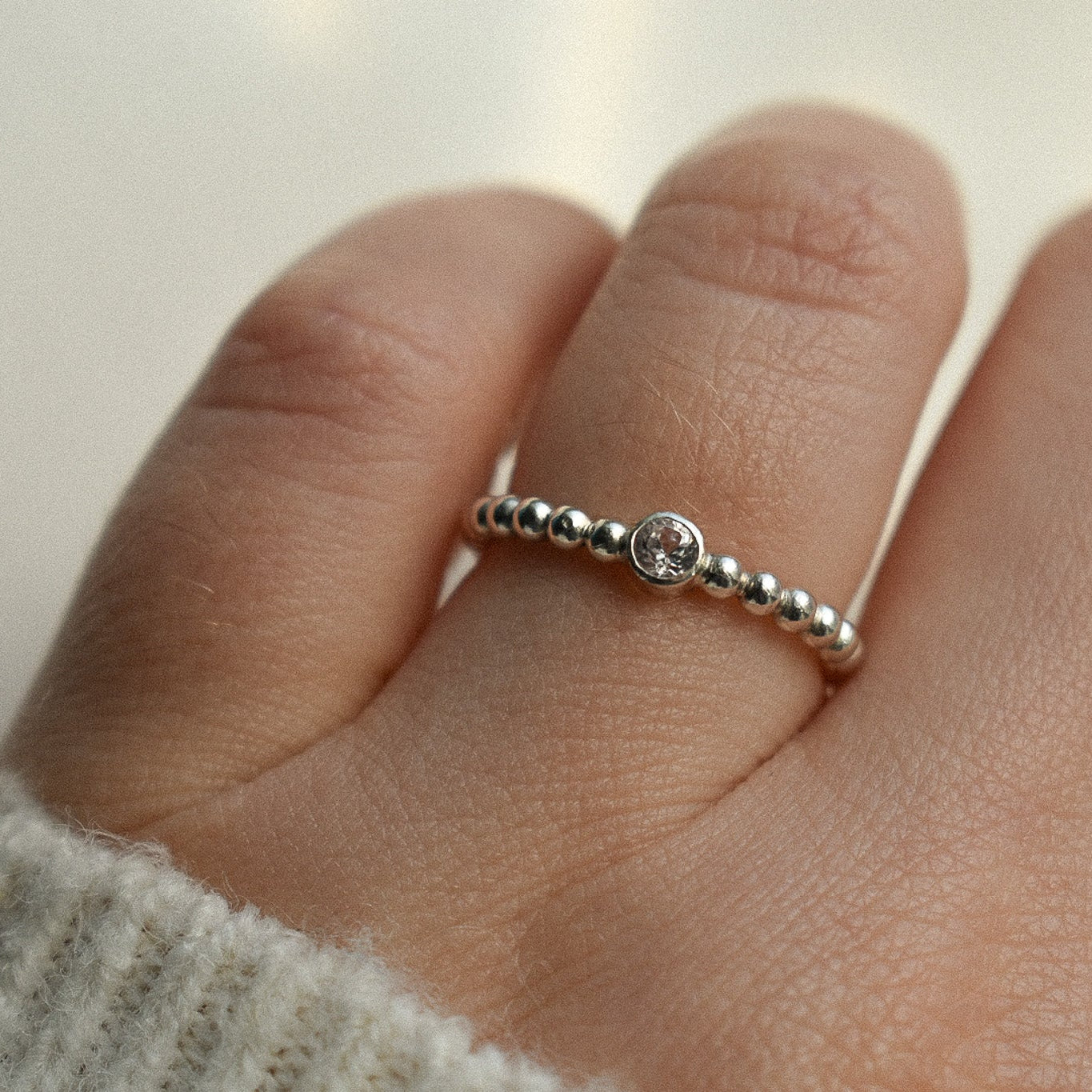 Silver Bubble White Sapphire Ring