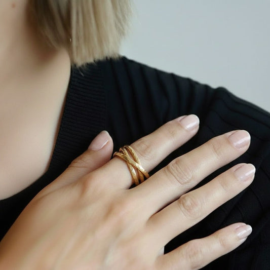 14k Gold Filled Triple Gold Band Interlocking Ring