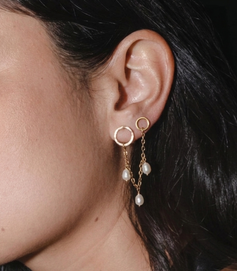 Pearl Double Piercing Chain Studs