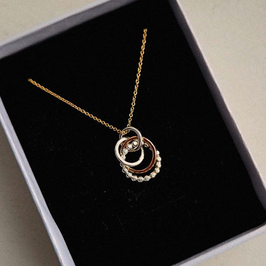 Mixed Metal Circle Charm Necklace
