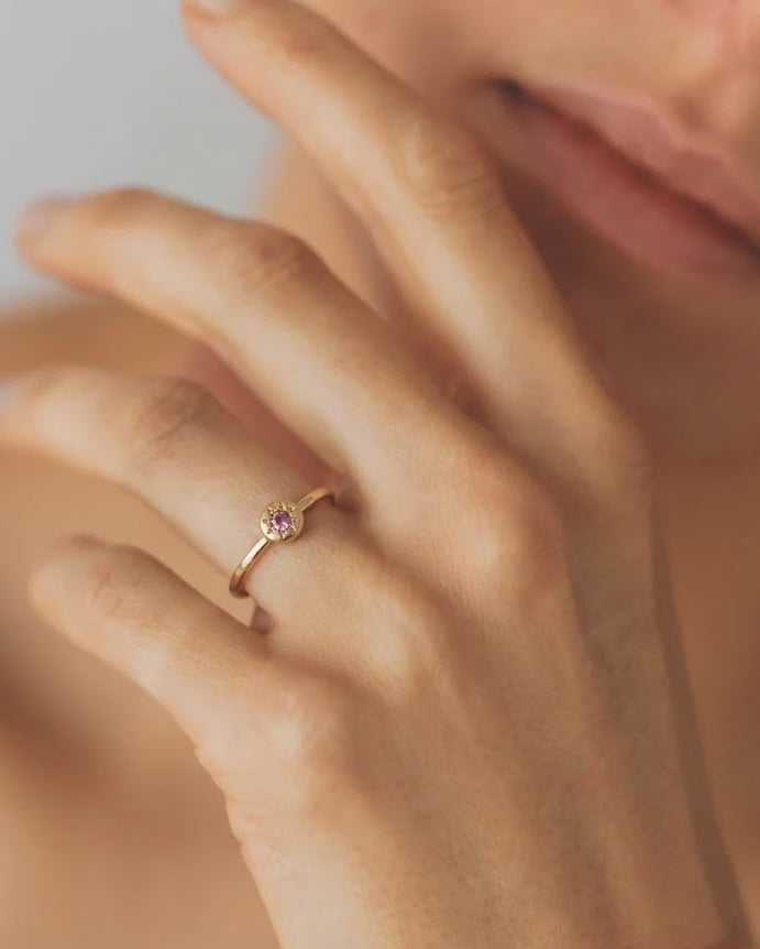 Circle Charm Gemstone Ring Gold