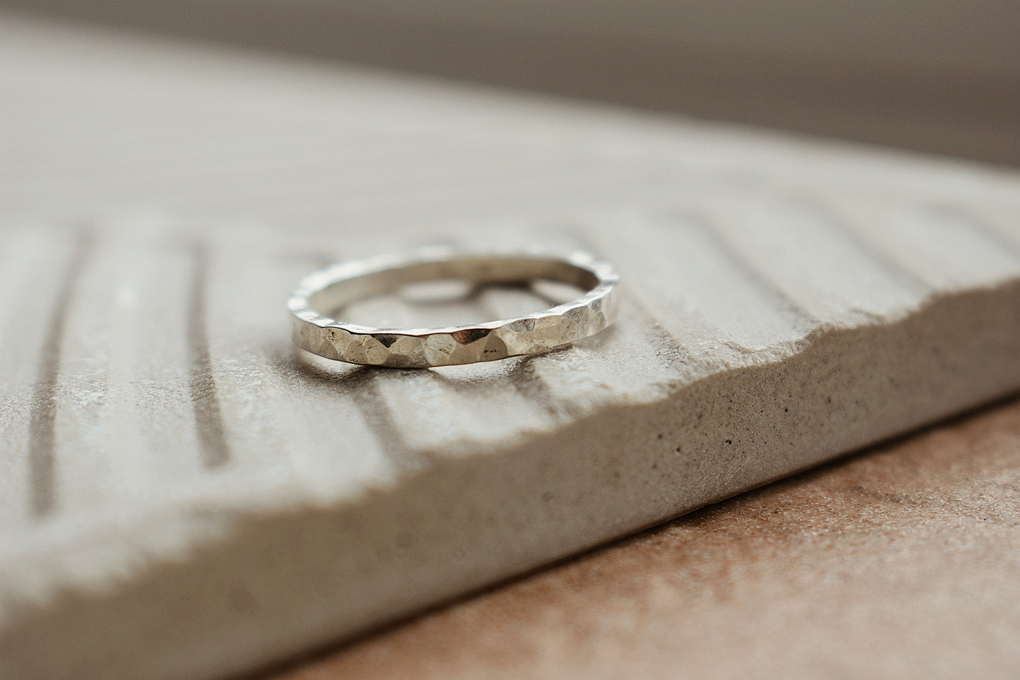 Hammered Thick Silver Ring Band