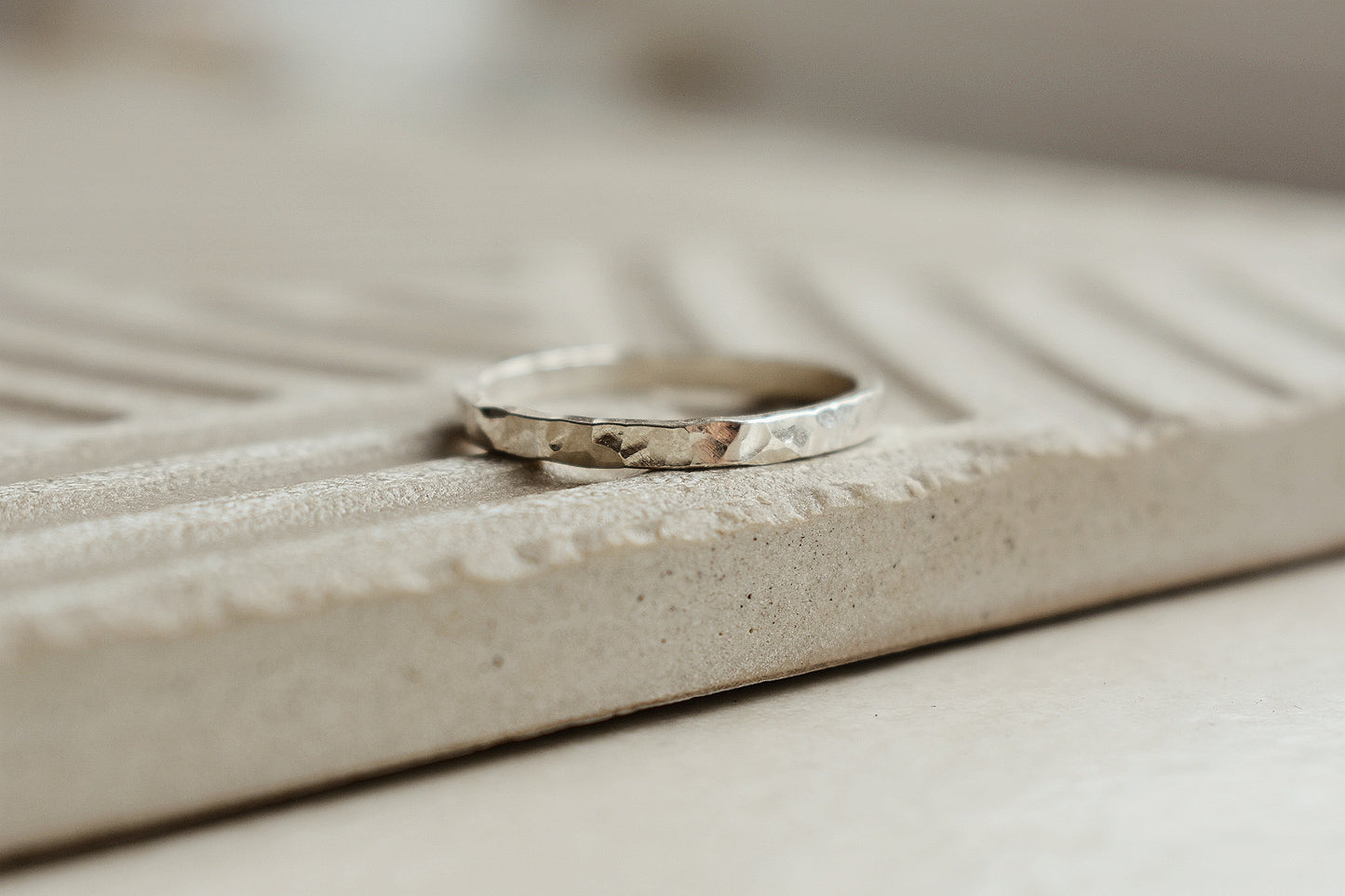 Hammered Thick Silver Ring Band