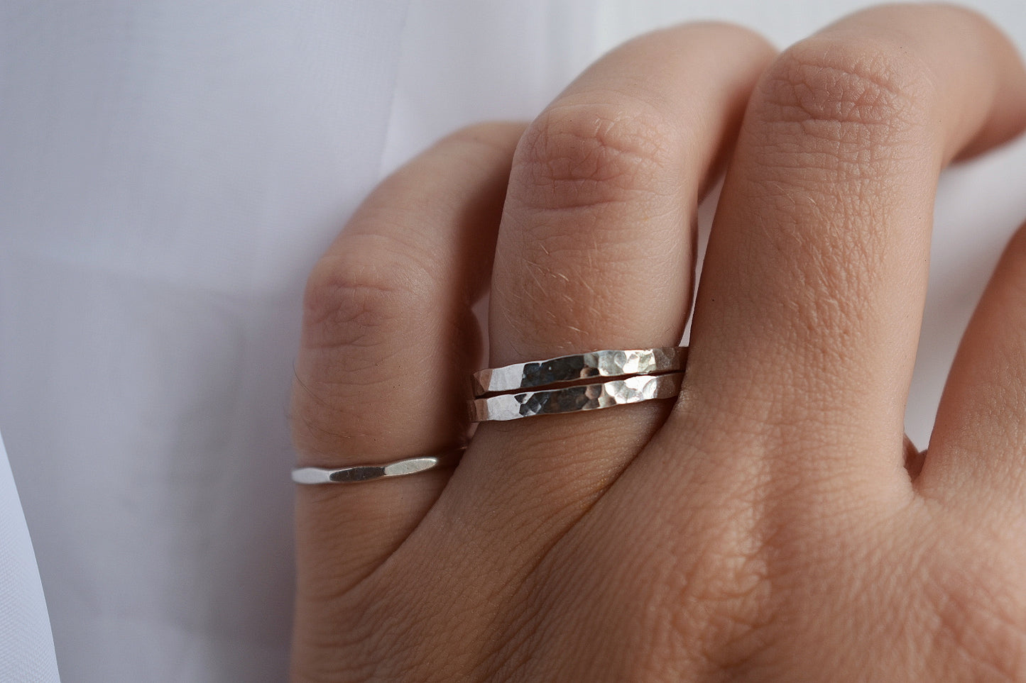 Hammered Thick Silver Ring Band