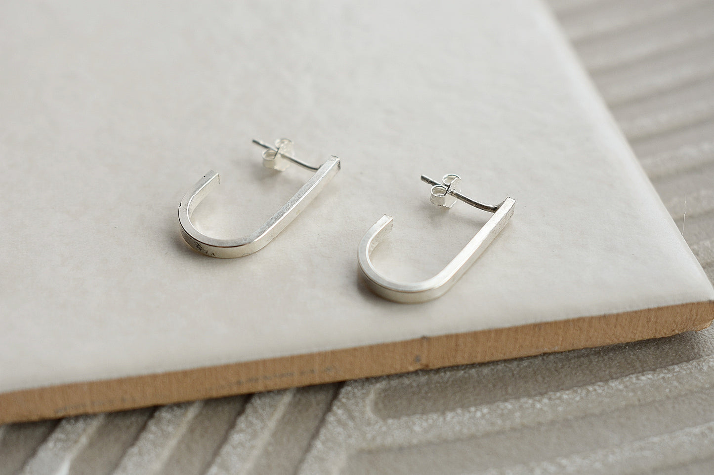 Hooked Stud Hoops - Silver