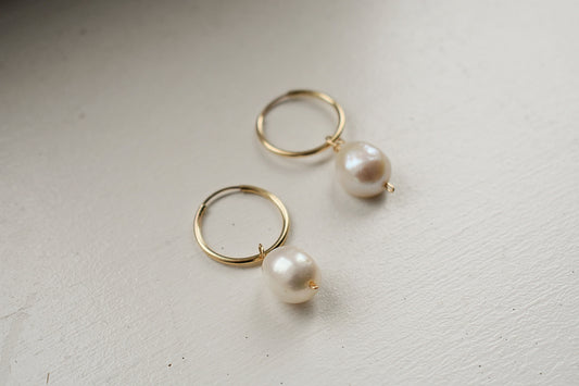 14k Gold Filled Freshwater Pearl Hoops