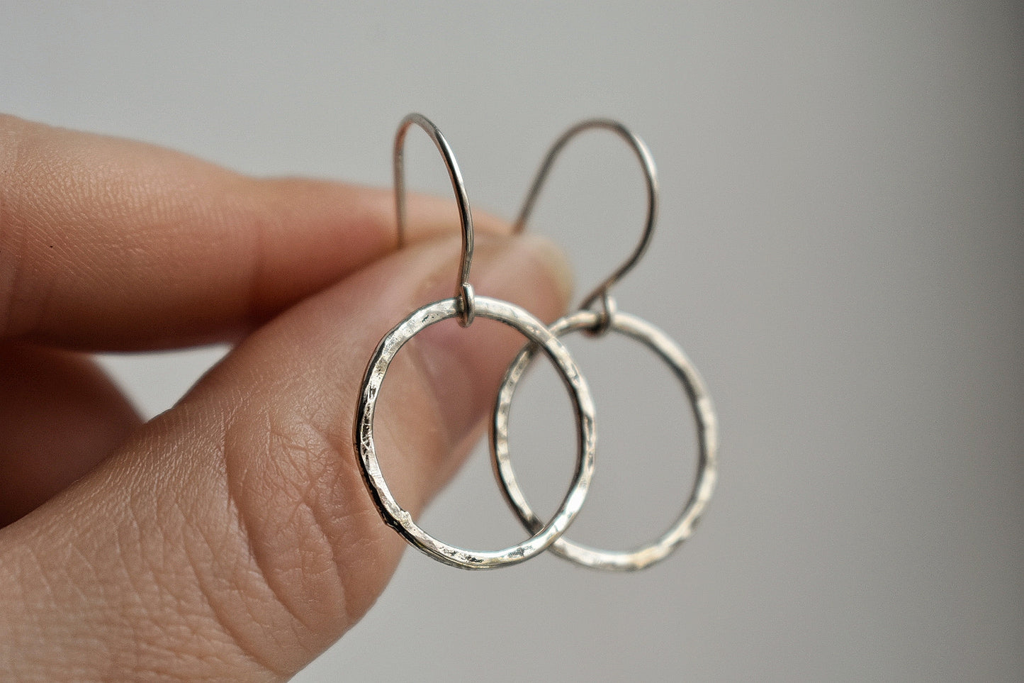 Sterling Silver Hammered Circle Earrings