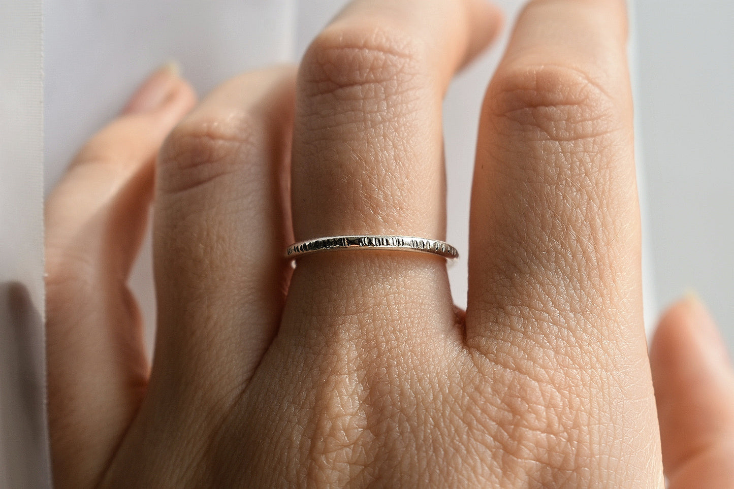 Sterling Silver Hammered Birch Stacking Ring