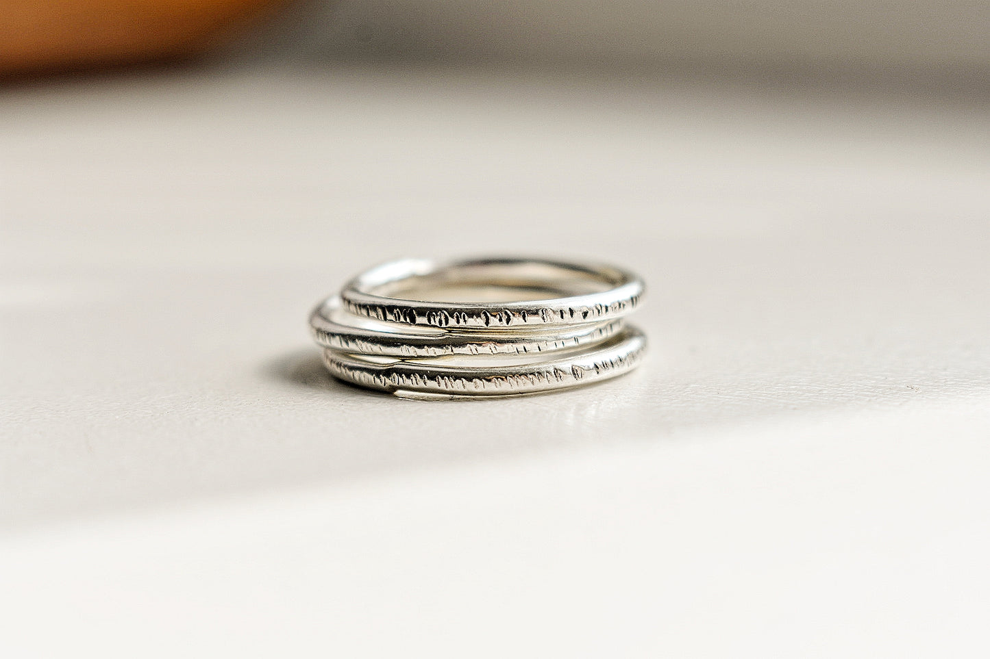 Sterling Silver Hammered Birch Stacking Ring