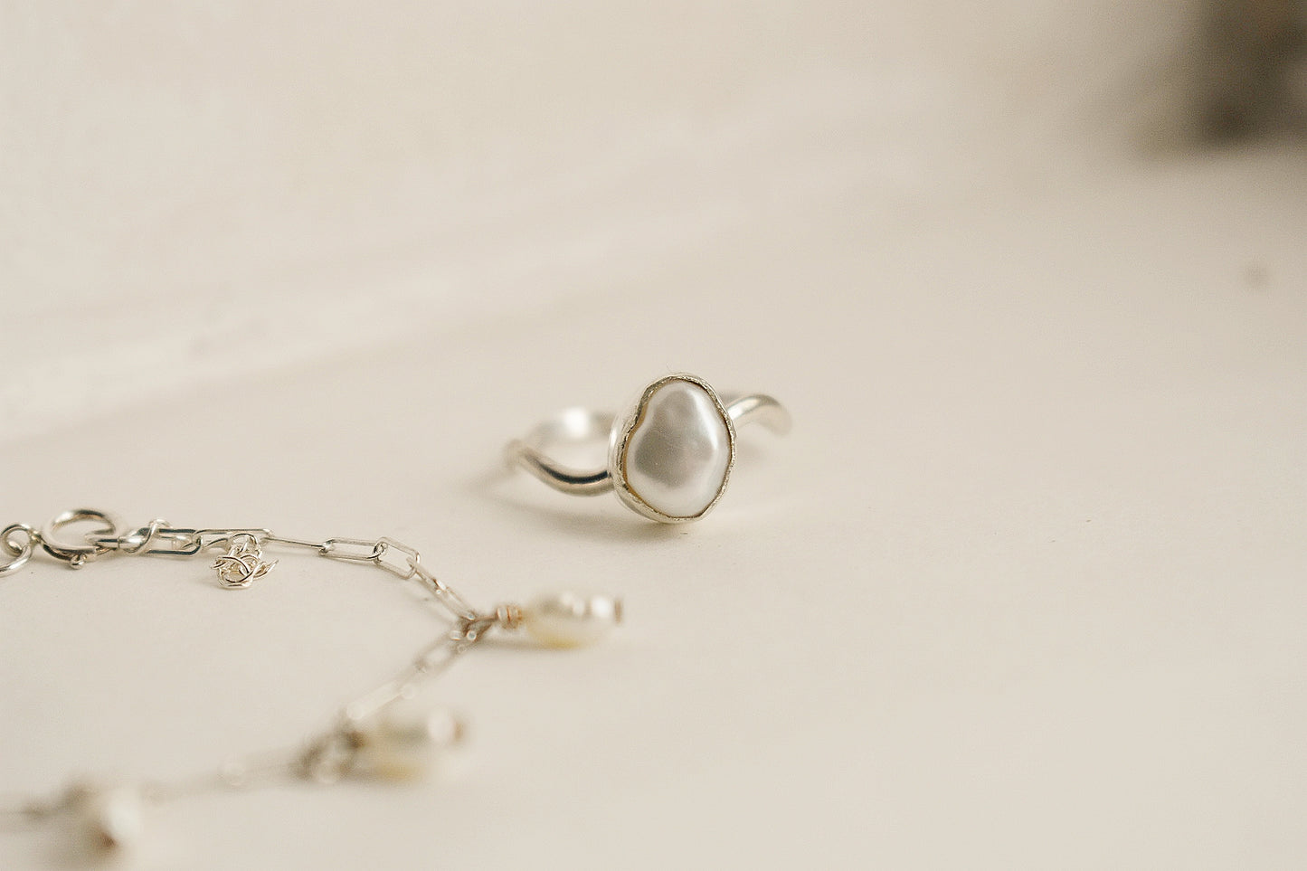 Sterling Silver Keshi Pearl Ring