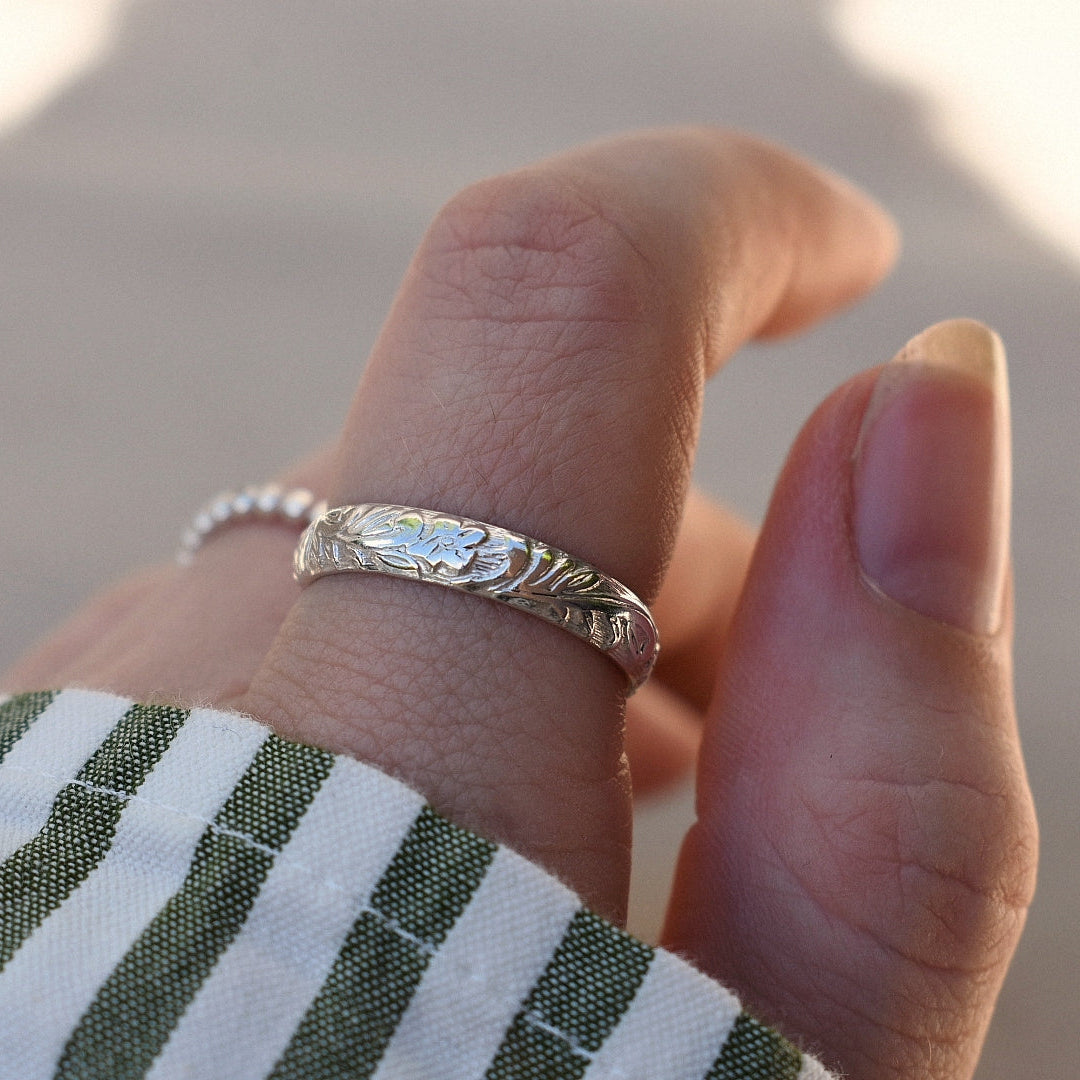 Sterling Silver Floral Band