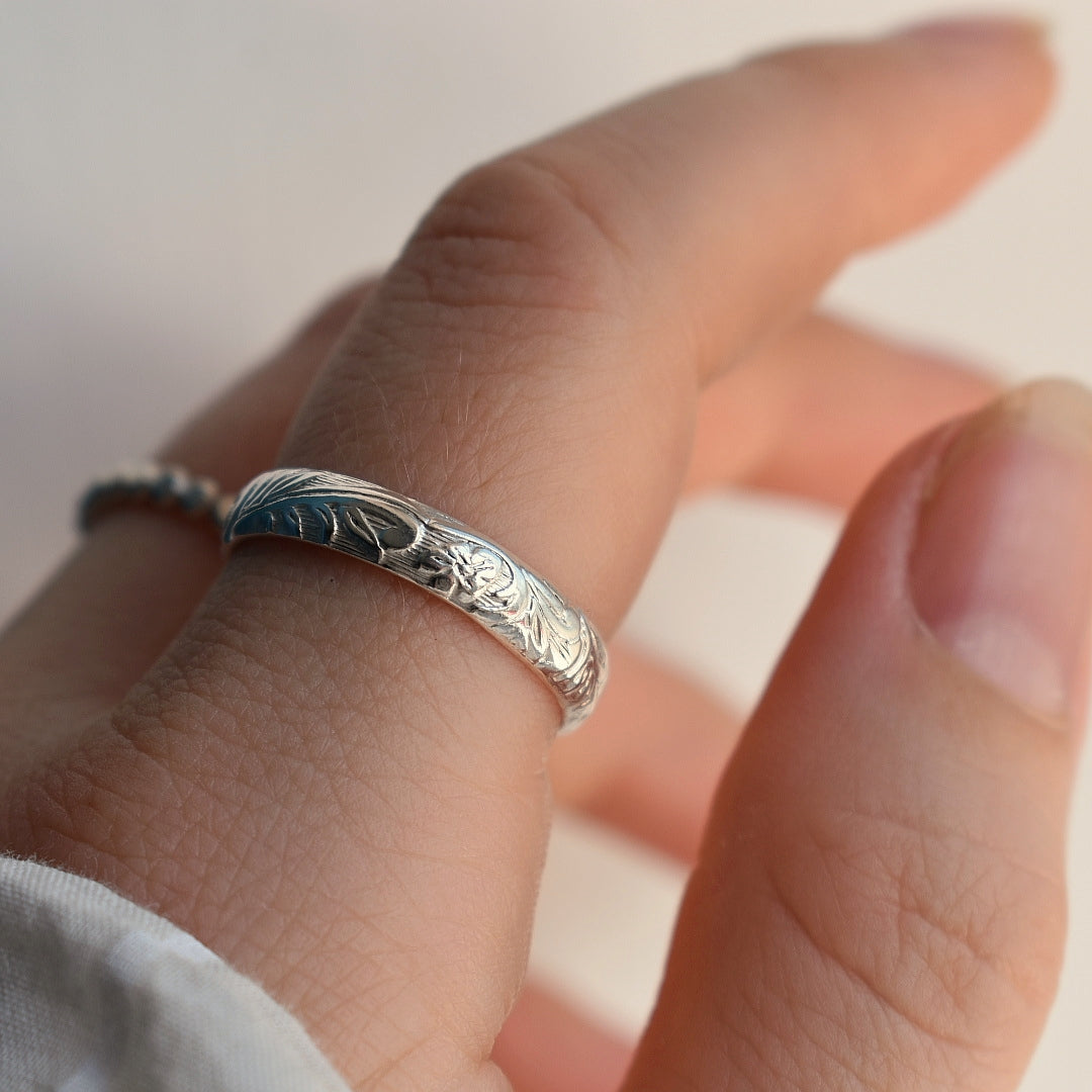 Sterling Silver Floral Band