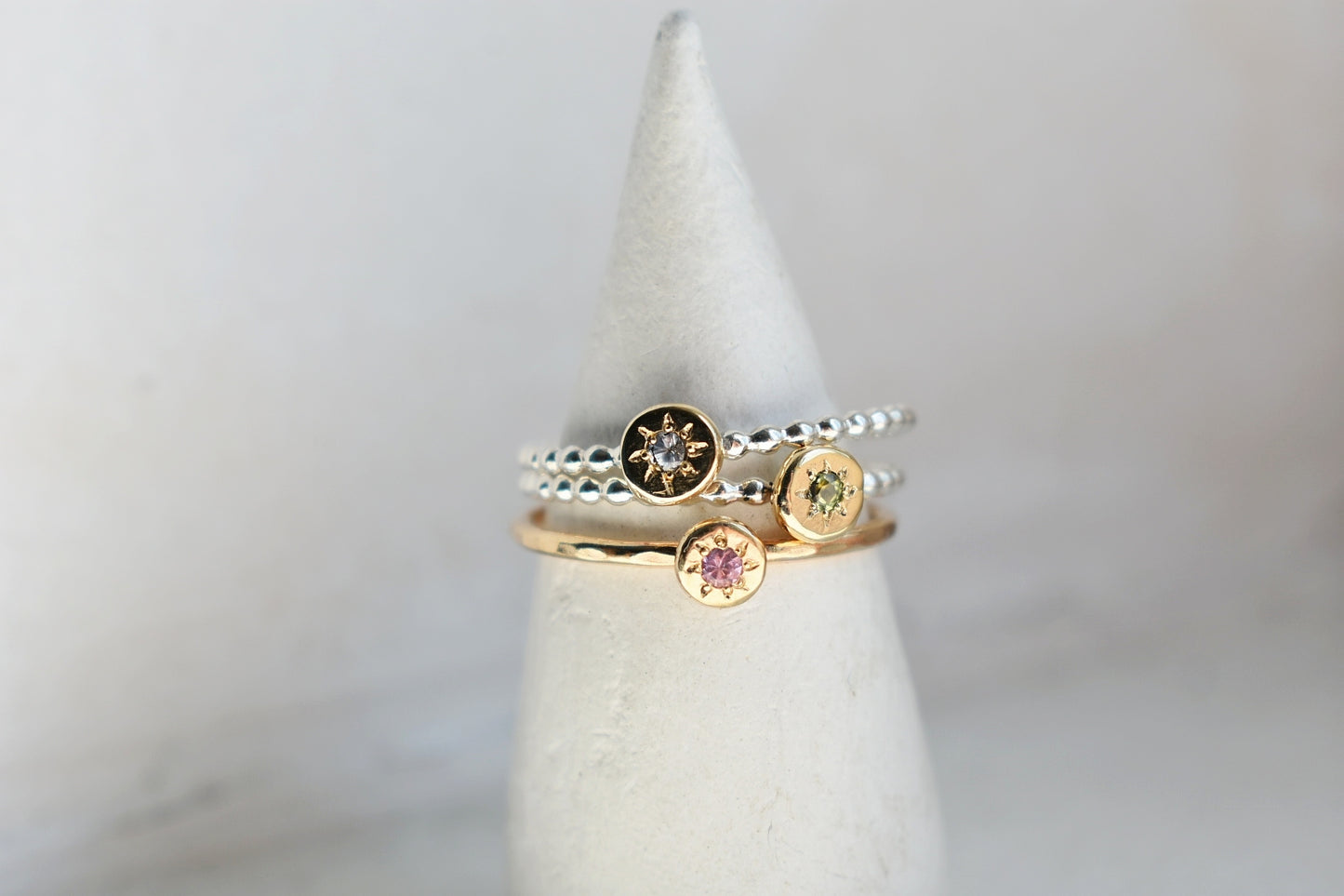 Mixed Metal Circle Gemstone Stacking Ring
