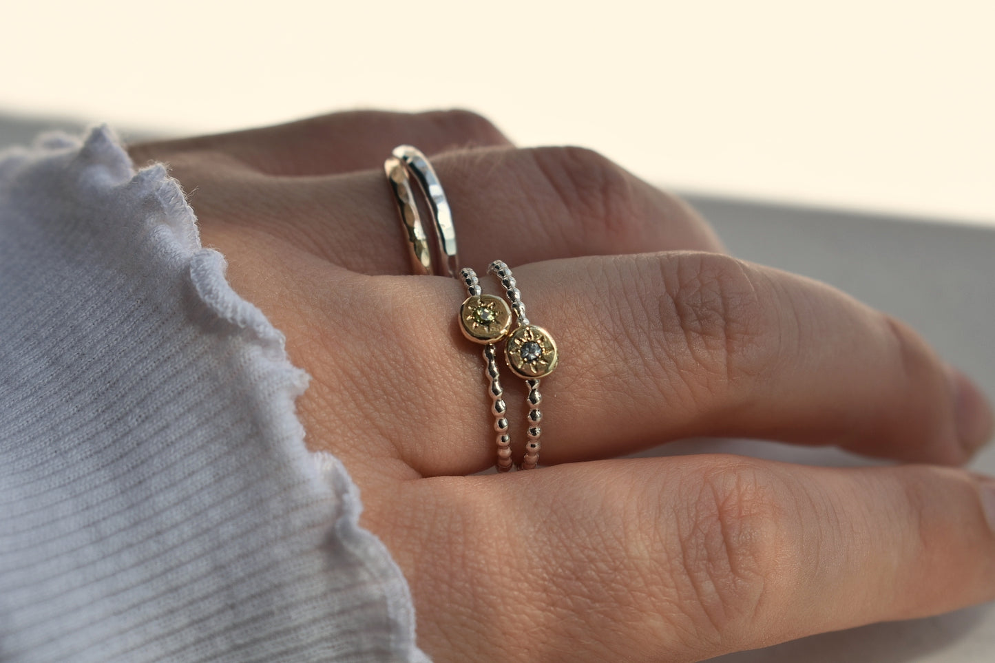 Mixed Metal Circle Gemstone Stacking Ring