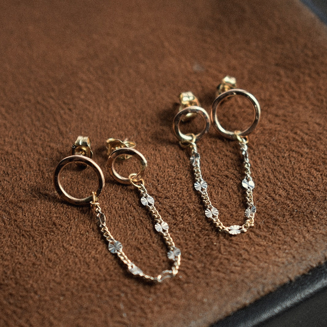 14k Gold Fill Double Piercing Chain Studs