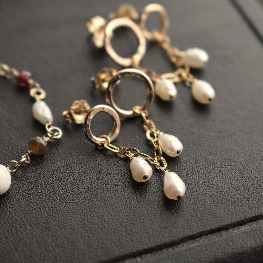Pearl Double Piercing Chain Studs