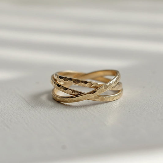 14k Gold Filled Triple Gold Band Interlocking Ring