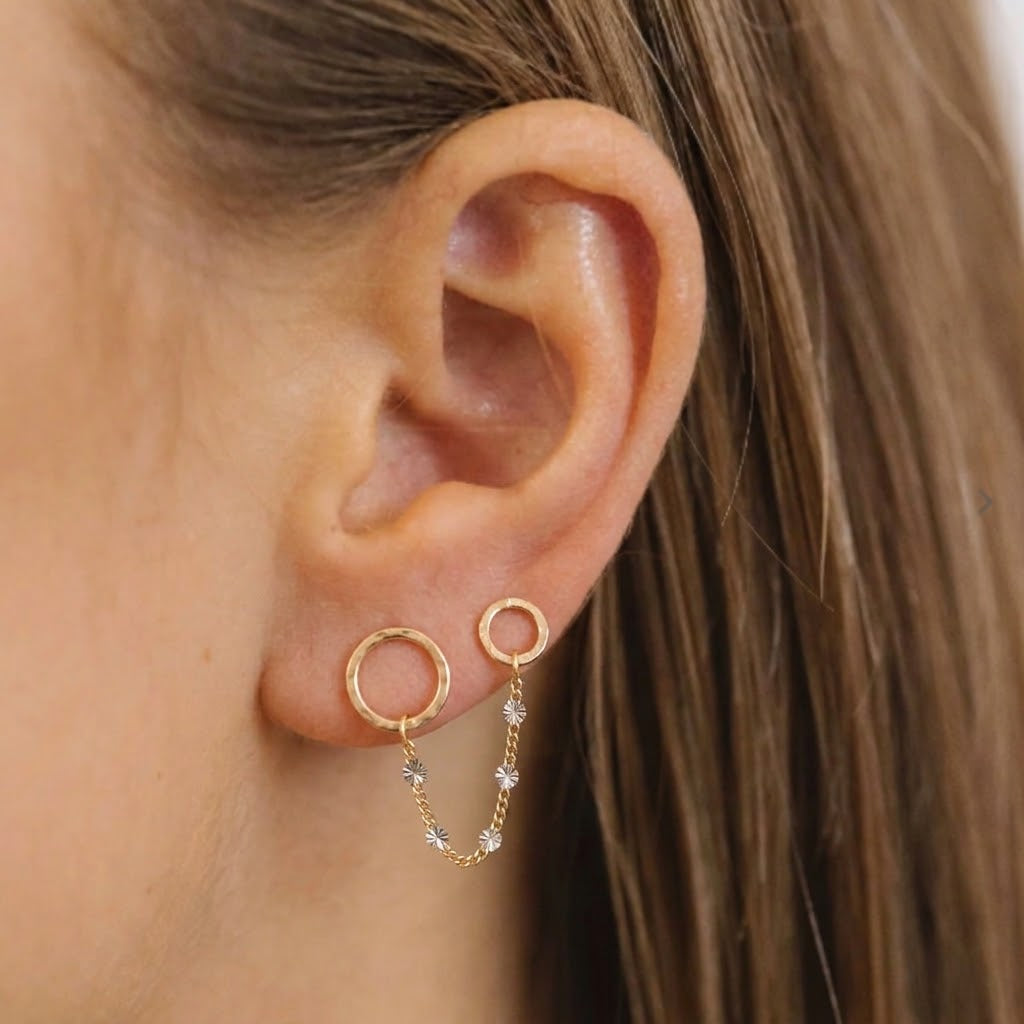 14k Gold Fill Double Piercing Chain Studs